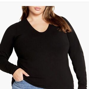 City Chic Long Sleeve V Neck Shirt